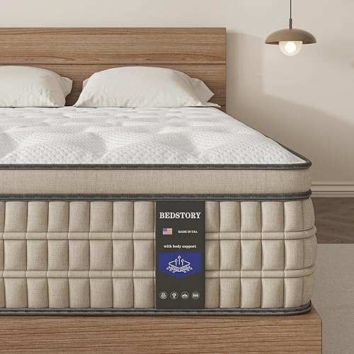 BedStory King Mattress 12 inch - Ergonomic Hybrid Mattress for Pain Relief - Extra Lumbar & Hip Support - Motion Isolation Cooling Innerspring Firm Bed - Non-Toxic CertiPUR-US Certified, Made in USA