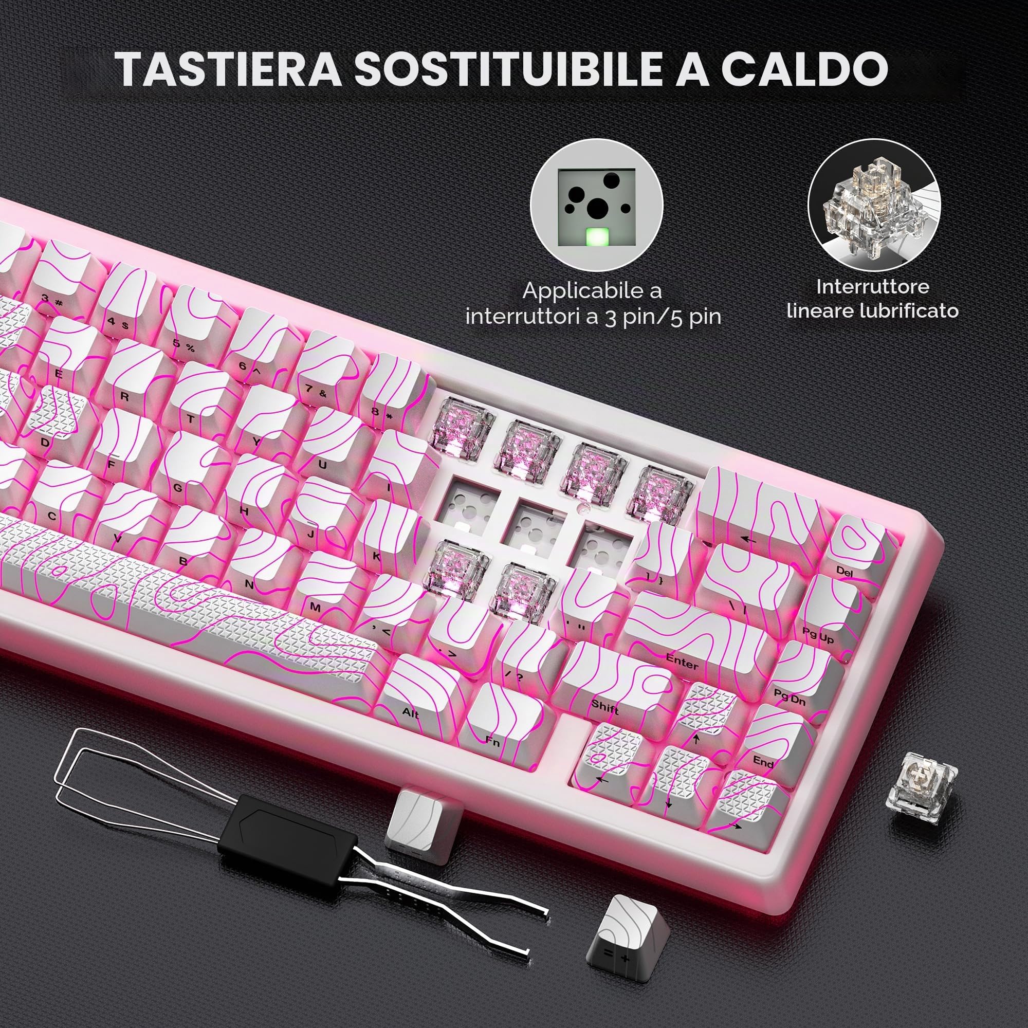 HITIME XVX M67 Tastiera wireless 60% per cento, tastiera topografica da gioco QMK/VIA, tastiera meccanica a tre modalità Thocky cremosa, montaggio con guarnizione sostituibile a caldo, tecnologia RGB