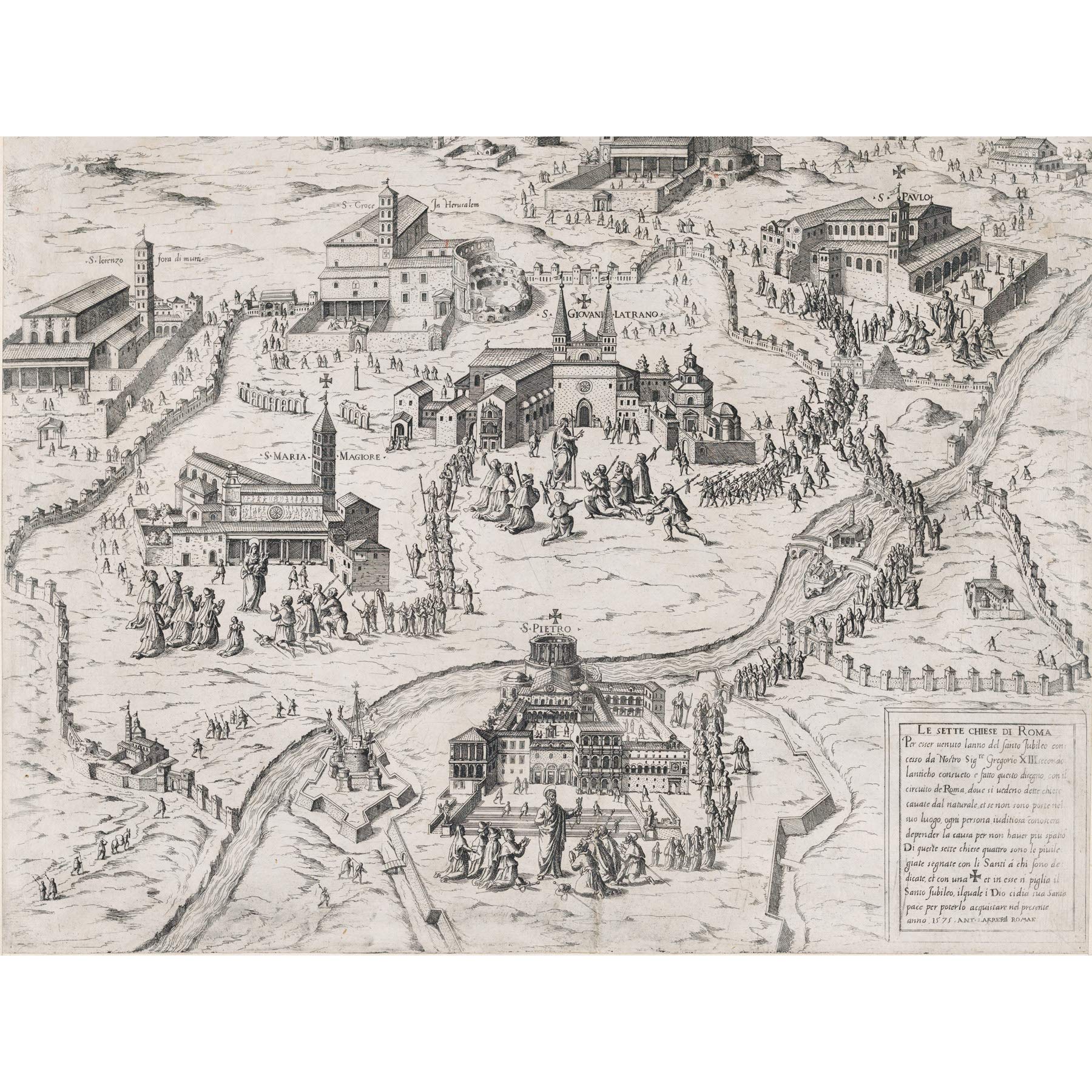 Artery8 Brambilla Seven Churches Rome City Engraving Premium Wall Art Canvas Print 18X24 Inch