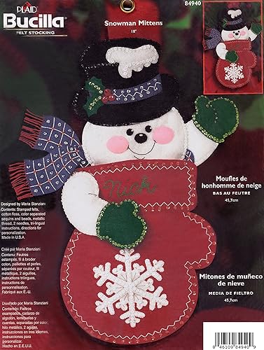 Bucilla Kit de calcetines de fieltro con manoplas de muñeco de nieve a cuadros 84940