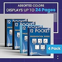 Vista 7 de Better Office Products Libro de presentación encuadernado con 12 bolsillos, colores surtidos, cubierta frontal transparente, 24 páginas protectoras