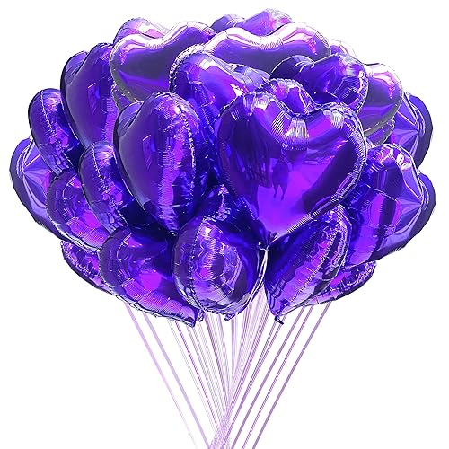 Jonhamwelbor 20Pcs 18 inch Purple Foil Mylar Heart Shape Balloons