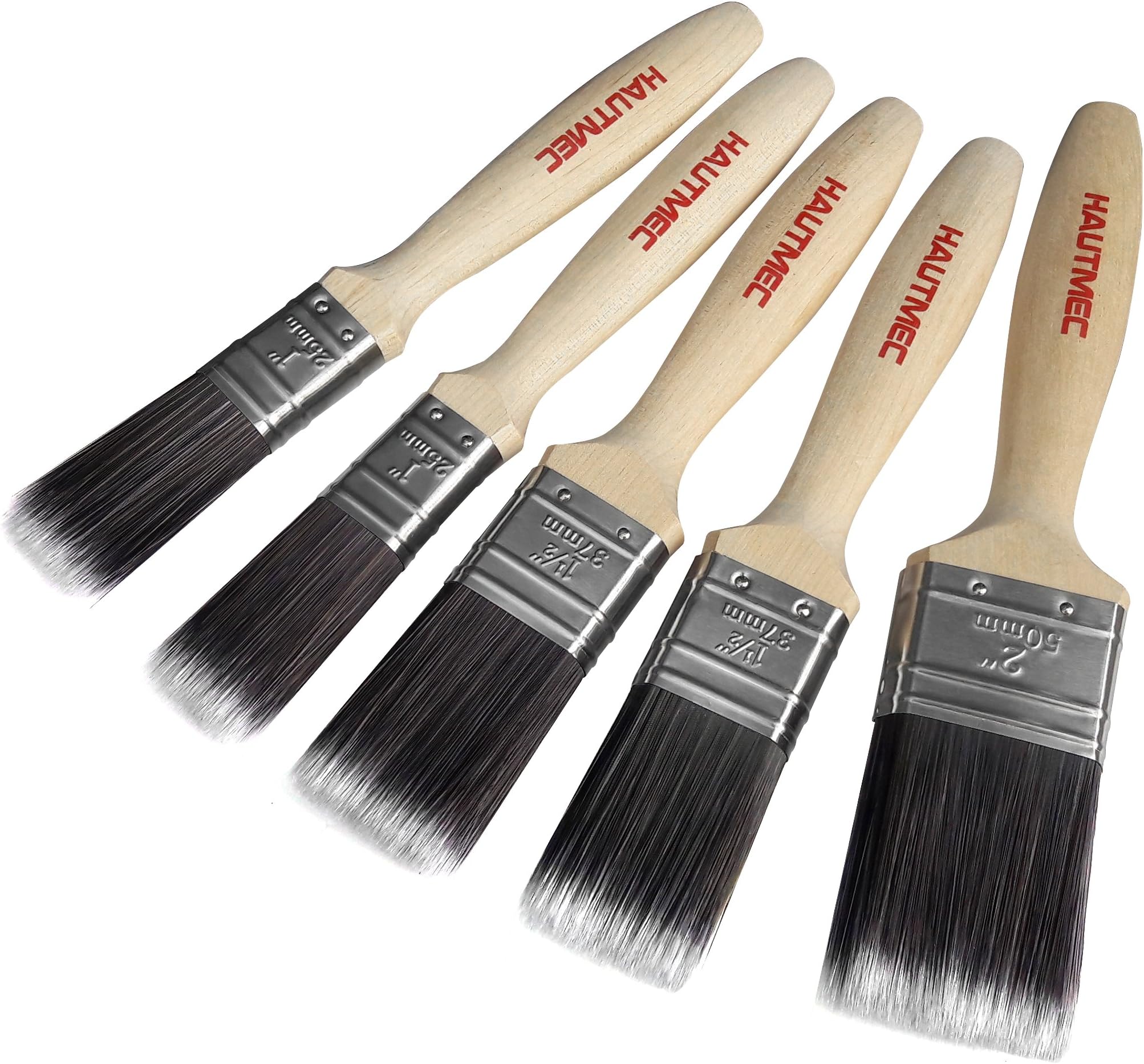 HAUTMEC 5pc Paint Brush Decorating Set with 1, 1.5 & 2 Inch Brushes for Walls, Fence, Wood & Decorating - Soft Bristles for Varnish, Paste, Gesso, Limewash - Wooden Handle, Smooth Finish HT0030