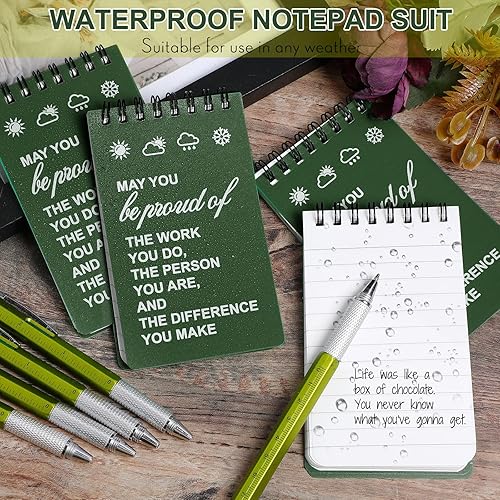 Miniatura 5 de Gueevin Cuaderno impermeable de 24 piezas con juego de bolígrafos multiherramienta, incluye 12 bloc de notas de bolsillo en espiral superior de 3 x