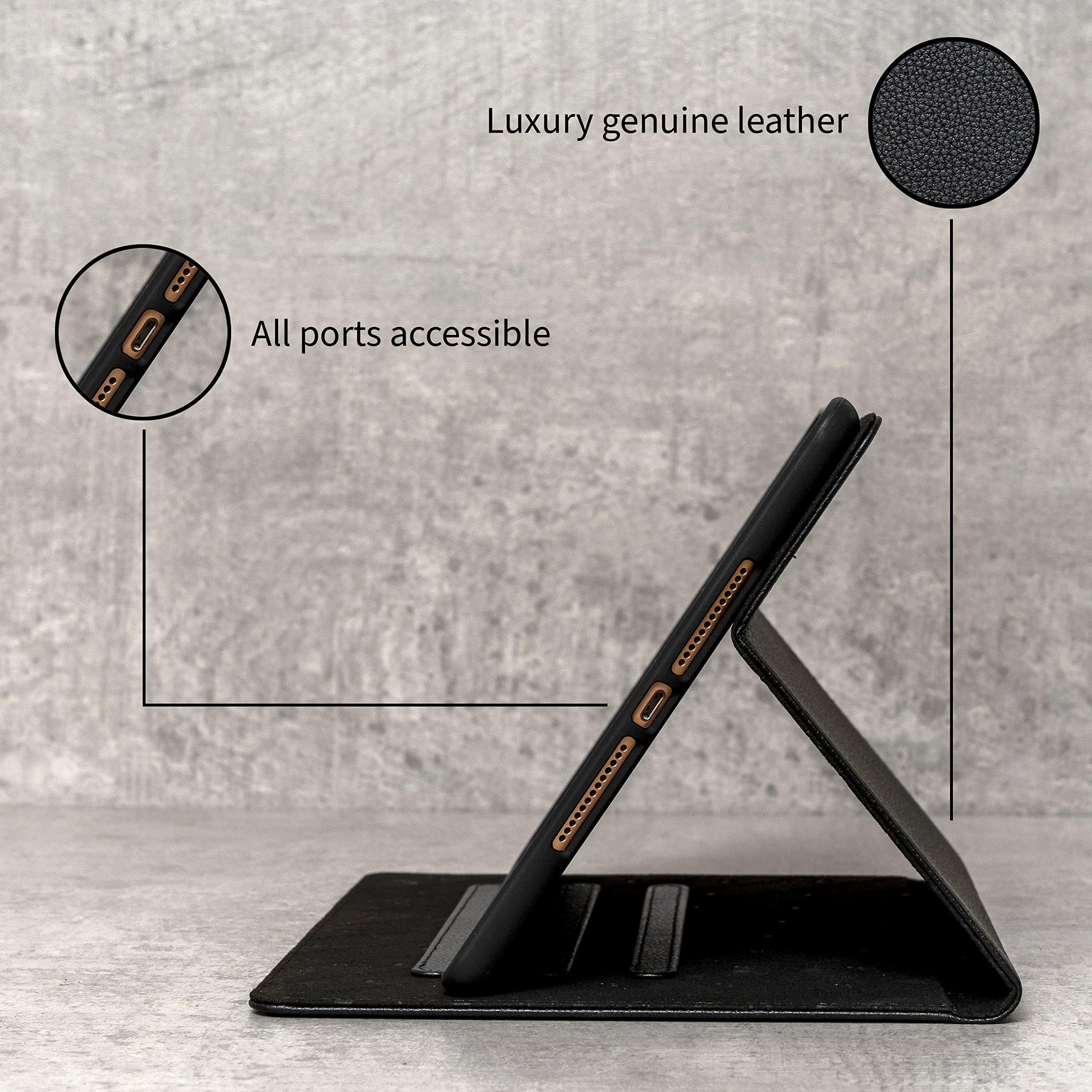 Porter Riley – Lederhülle kompatibel mit iPad Air 13" M4 (2026), M3 (2025) & M2 (2024). Hochwertiges Echtleder Standcase/Cover/Flip (Reines Schwarz)