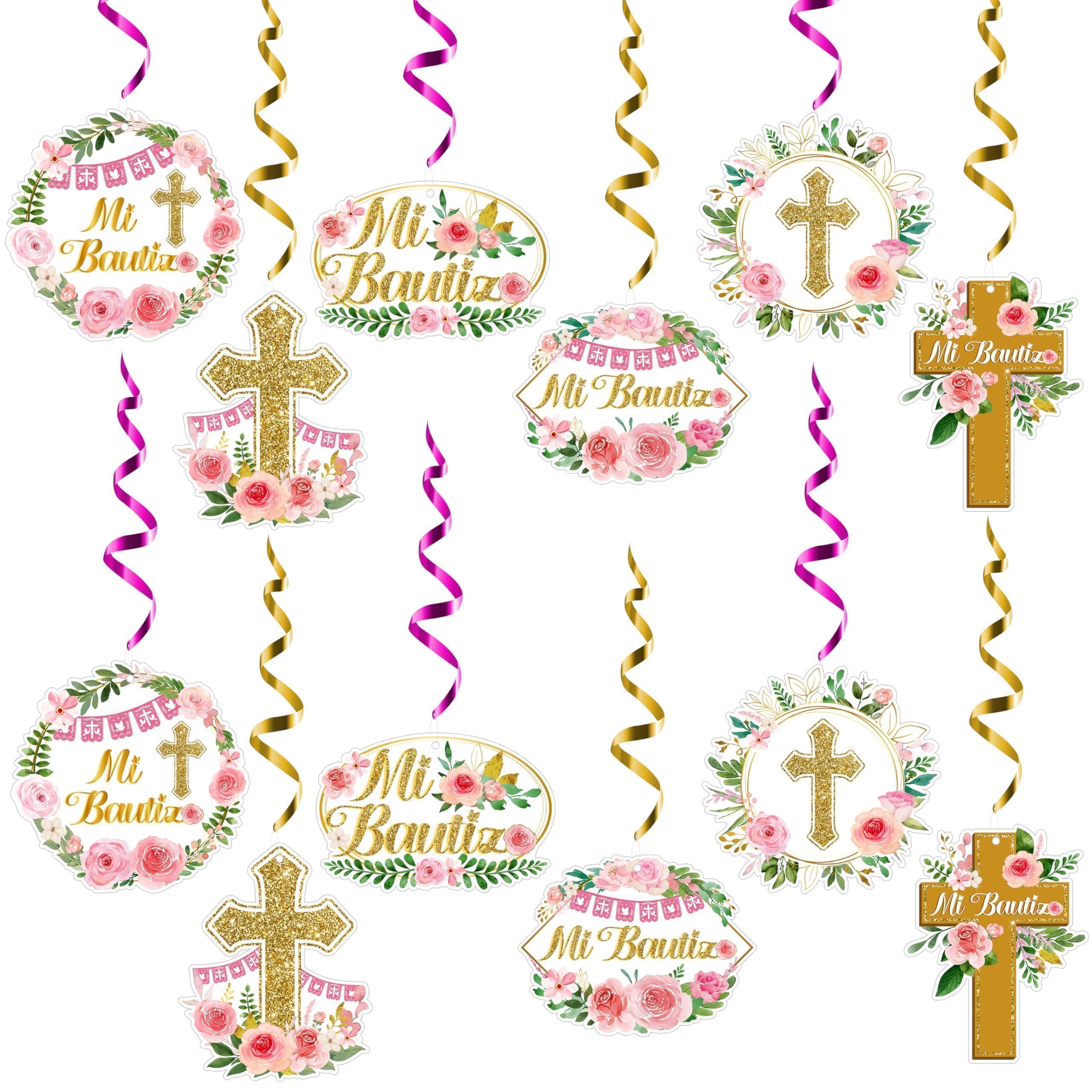 FFyhiinski Mi Bautizo Cross Party Swirls - Summer 30Pcs Fall Pink Floral Cross Hanging Swirls Religious Baby Shower Themed Decor Ceiling Hanging Decor