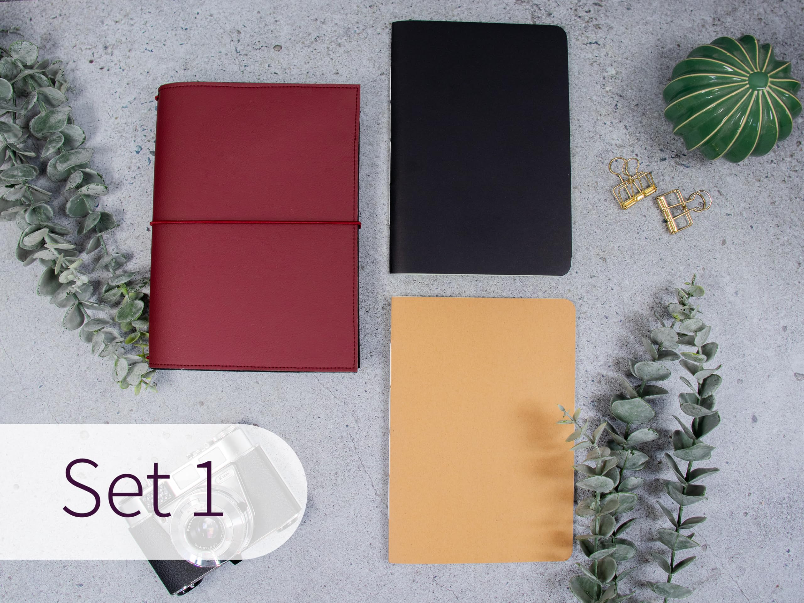 Travelers Notebook, dunkelrot, – verschiedene Größen, nachfüllbar – Handmade Journal aus Kunstleder, Platz für 2 Hefte, optional mit Notizheften, dots oder blanko, undatiert