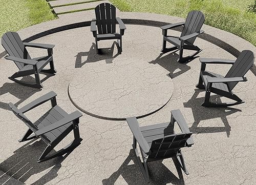 Miniatura 25 de SERWALL Modern - Juego de 2 sillas mecedoras Adirondack de polietileno de alta densidad para todo tipo de clima, para piscina, césped, jardín, Negro