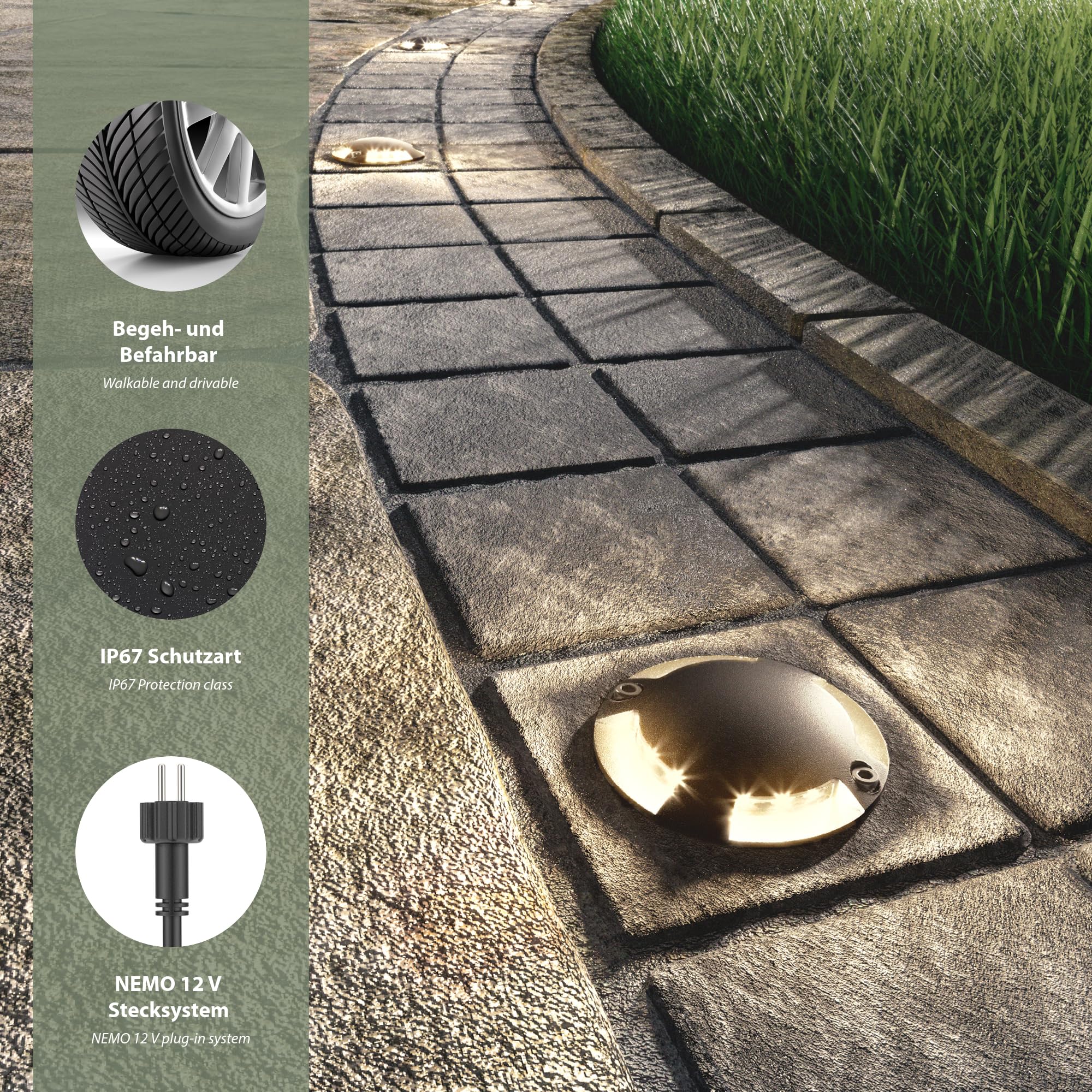 LED opbouw vloerlap Bunda, 4-vla, voor buiten, zwart