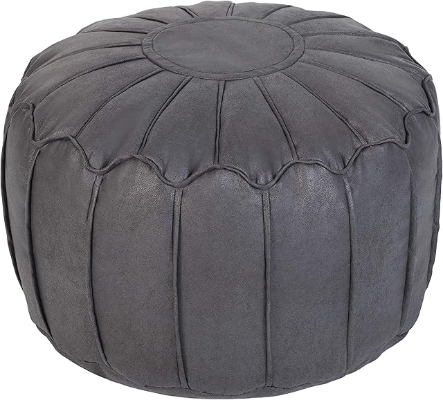 Loft 25 Bean Bag Footstool Pouffe | Super-Soft Faux-Leather Fabric | Decorative and Comfortable Foot Rest | Footstools for Living Room | Moroccan-Style Foot Stool (Arizona Black)