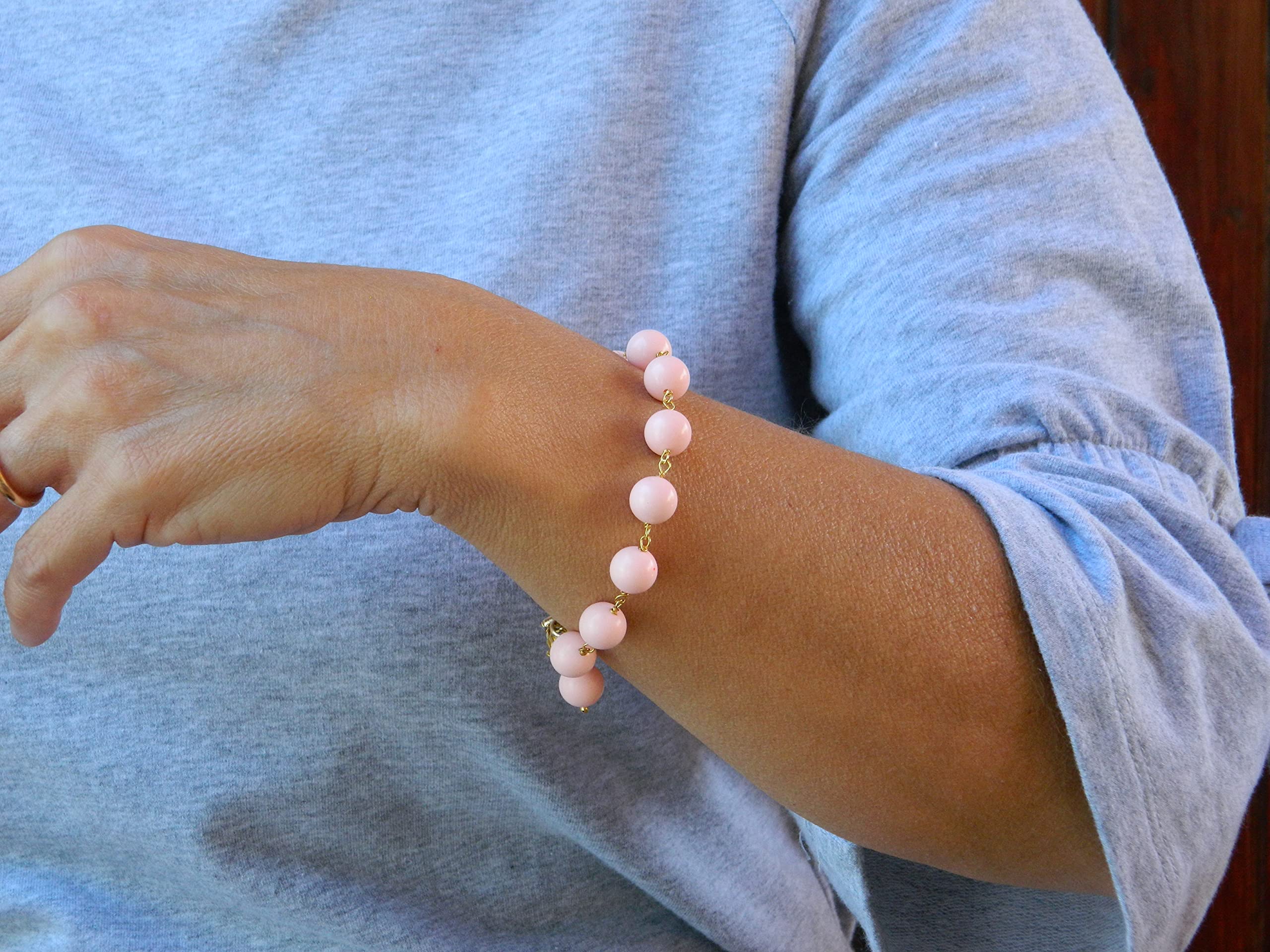 Bracciale Donna Handmade con Palline 10 mm in Pasta di Corallo Rosa | Argento 925 Placcato Oro | Made in Italy | Elegante e Anallergico | DodiGioielli