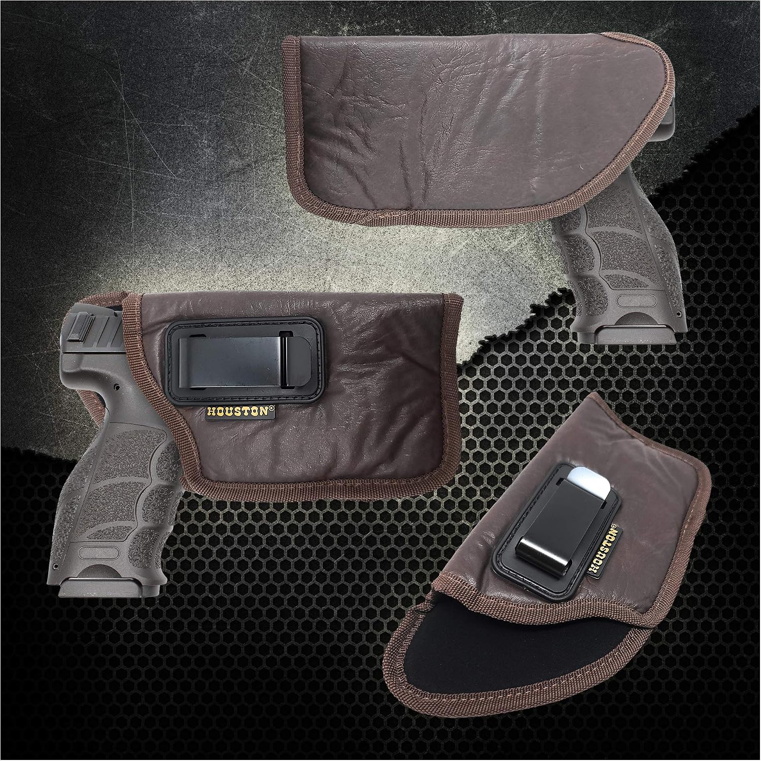 Brown Inside Waistband Gun Holster for Men/Women for Most Full Sizes, Like XDM, Glk 17/19/21, 92 FS (with Laser). Eco Leather Concealed Handgun Holster 9mm by Houston Gun Holsters