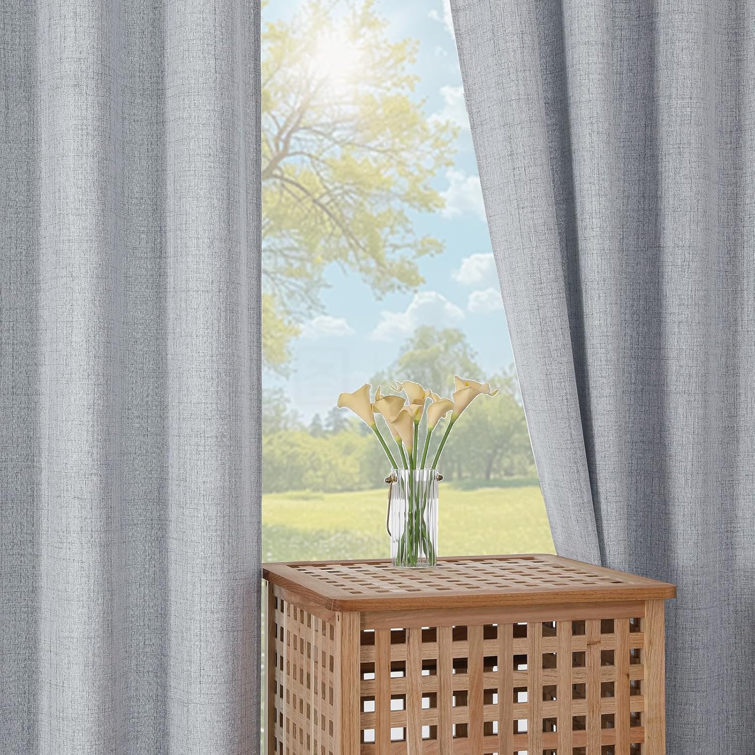 Aiyufeng Grey Curtains for Bedroom 84 Inch Length 2 Panels Set，Faux Linen Textured Fabric Curtains for Living Room Bathroom， Elegant Airy Light Filtering Window Drapes，52Wx84L, 2PCS