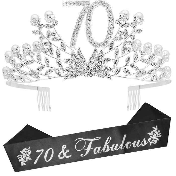 Suithink Geburtstags Tiara & Sash Set – Glitzer Satin Schärpe & Kristall Tiara | Für Frauen, 60. Geburtstag