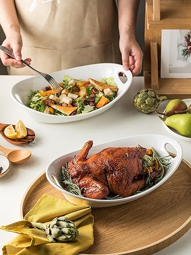 Miniatura 3 de Juego de cuencos de porcelana para servir grandes con asas, juego de ensaladas para ramen, cereales, pasta, ensalada y fruta, apto para lavavajillas