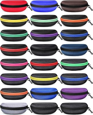 24 Pcs Sunglasses Case Portable Travel Hard Shell Zipper Eyeglasses Frame Glasses Case Summer Eyeglasses Case Sunglass Case with Plastic Hook for Women Men