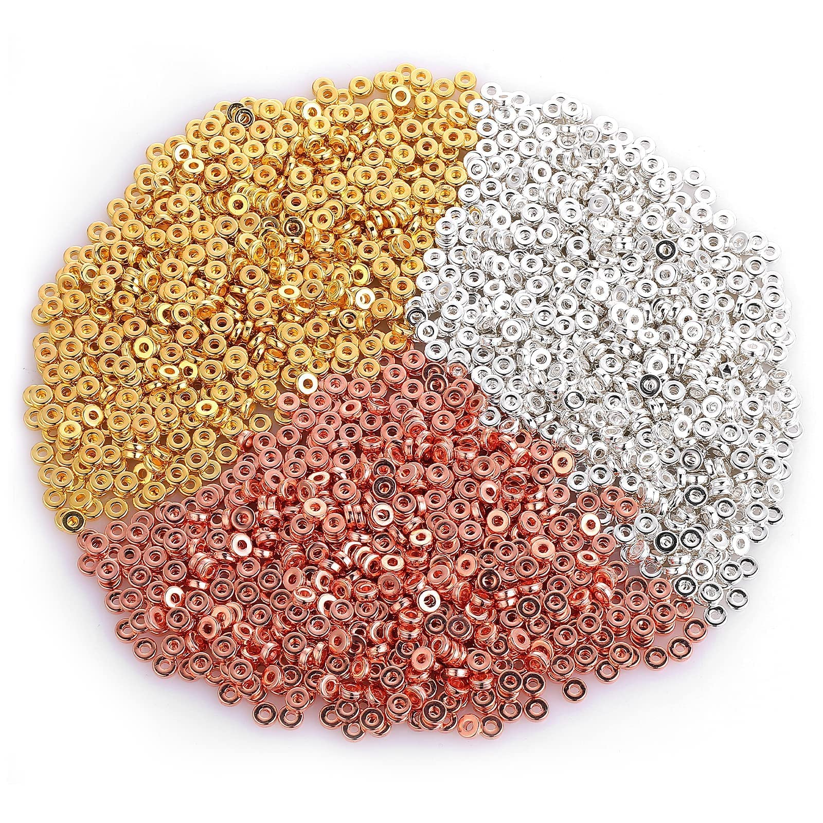 TERRIFITERRIFI 2100 Pieces 6 mm Flat Round Spacer Beads Gold Disc Spacer Loose Beads Silver Jewelry Making Beads Rose Gold CCB Spacer Beads for DIY Bracelet Necklace Jewelry Earring Crafts Making