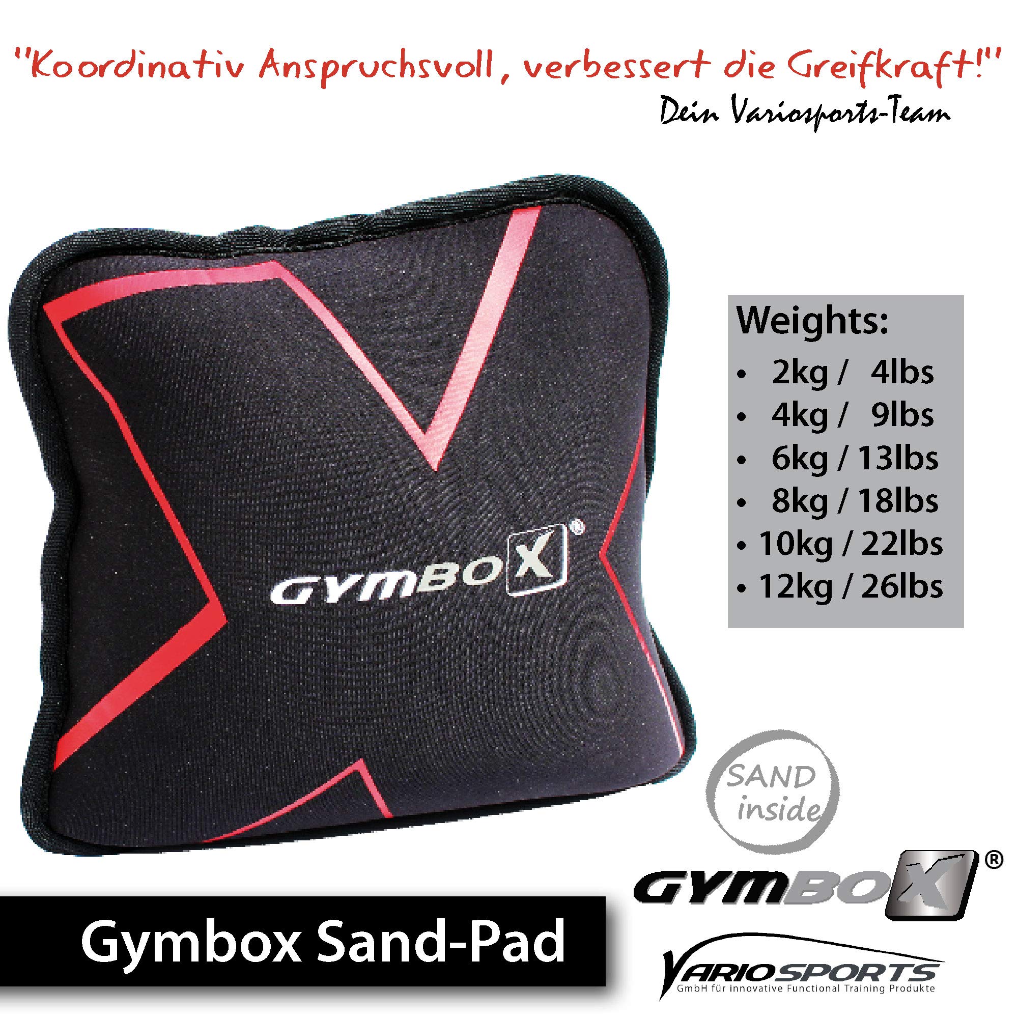 Bolsa de Arena/Sand Pad/Saco de Peso/Fitness Bag/Power Bag | Entrenamiento Muscular/Funcional/de Pesas Libres | Puede Estar llenado con Arena | Negro, 2-12 kg | vacío