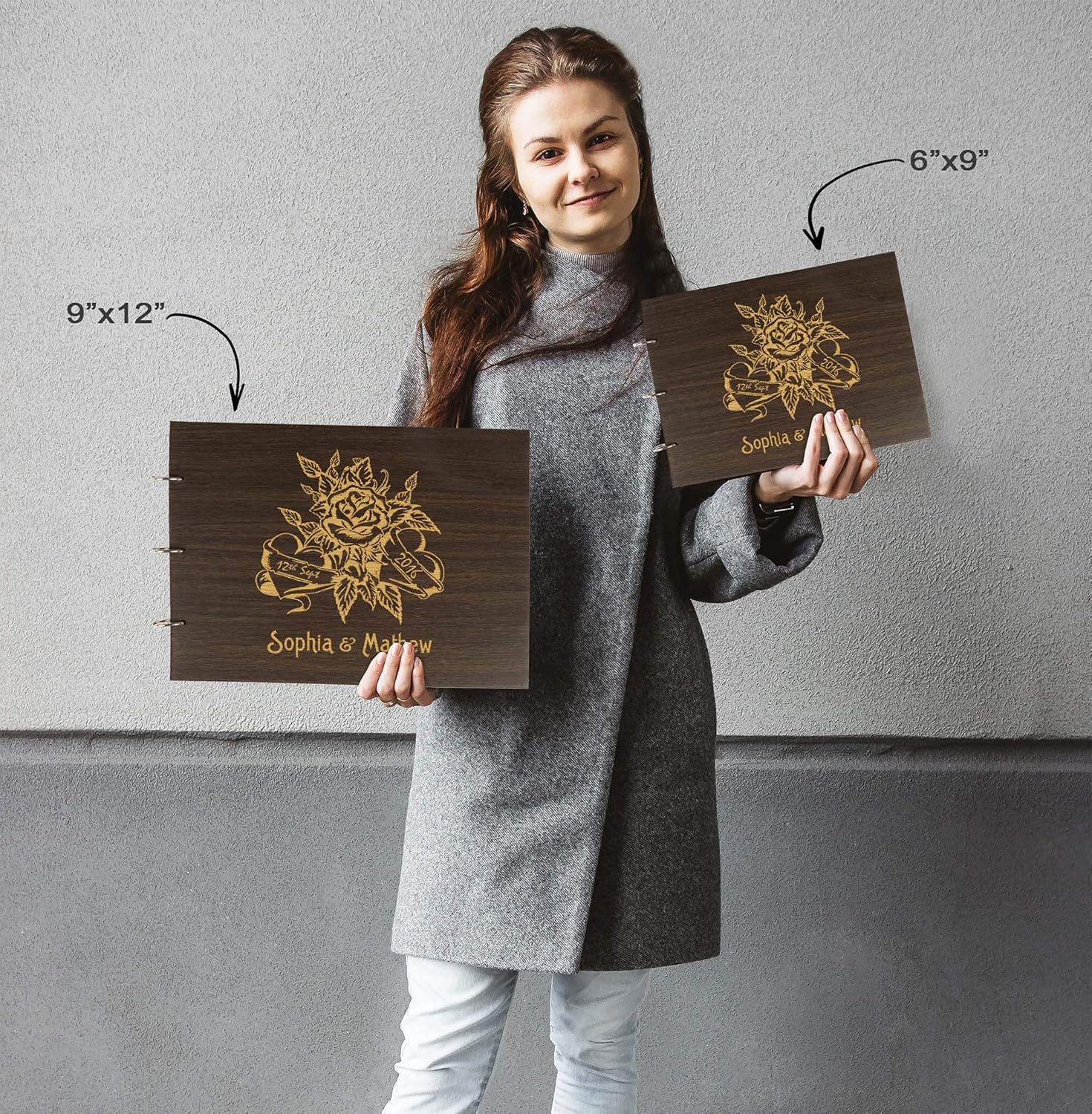 Darling Souvenir Personalized Engraved Laser Cut Wedding Guest Book Wooden Cover Sign-in Book Registry Guestbook Scrapbook-QU