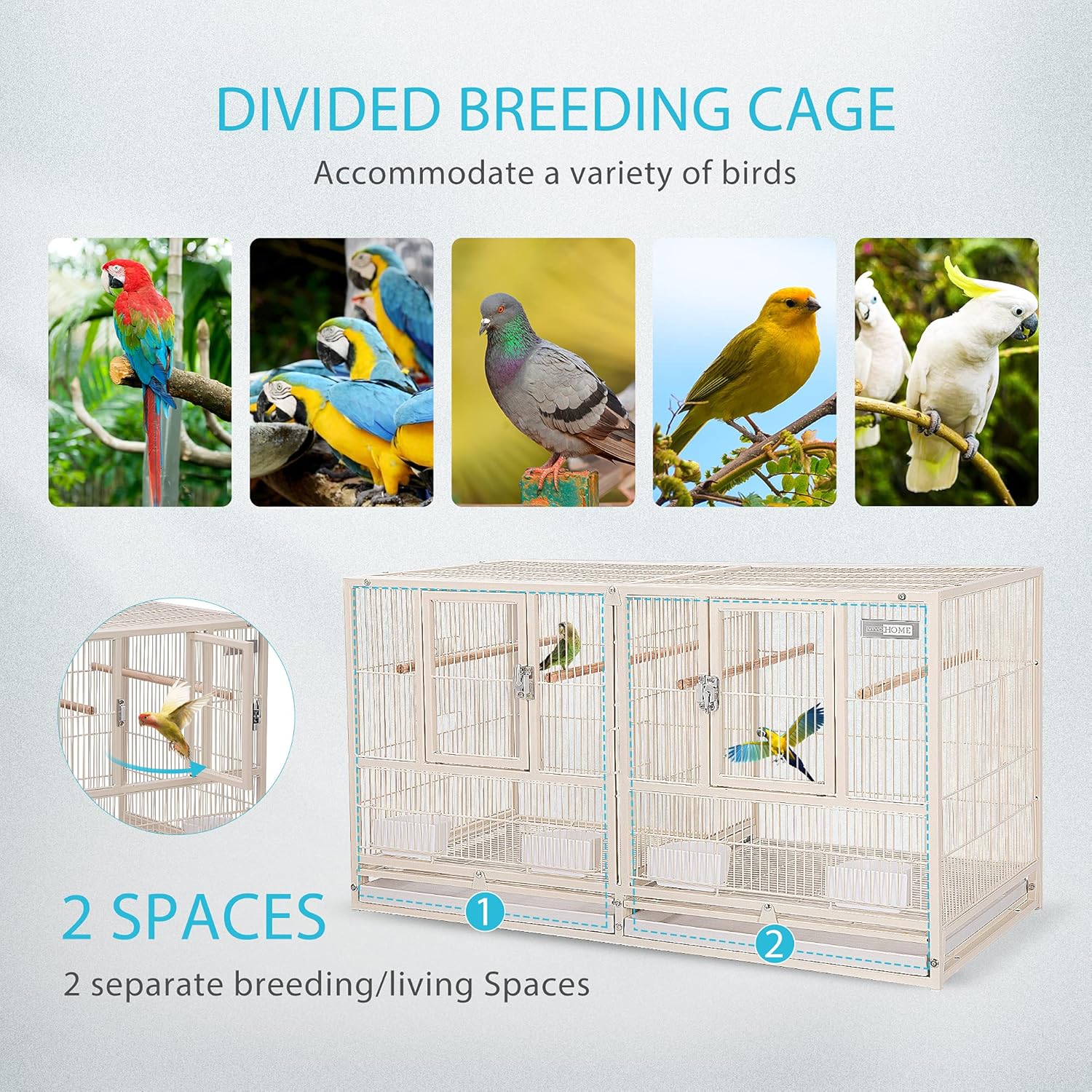 VIVOHOME 41.5 Inch Stackable Divided Breeding Iron Bird Cage Parakeet House with Rolling Stand for Canaries Cockatiels Lovebirds Finches Budgies Small Parrots : Pet Supplies