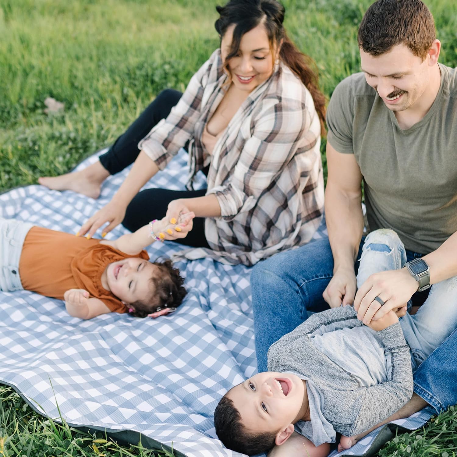 RED ROVR Large Indoor/Outdoor Adventure Blanket |for Parks, The Beach and Indoor activites |Compact with Shoulder Strap & Pocket (Picnic Blue)