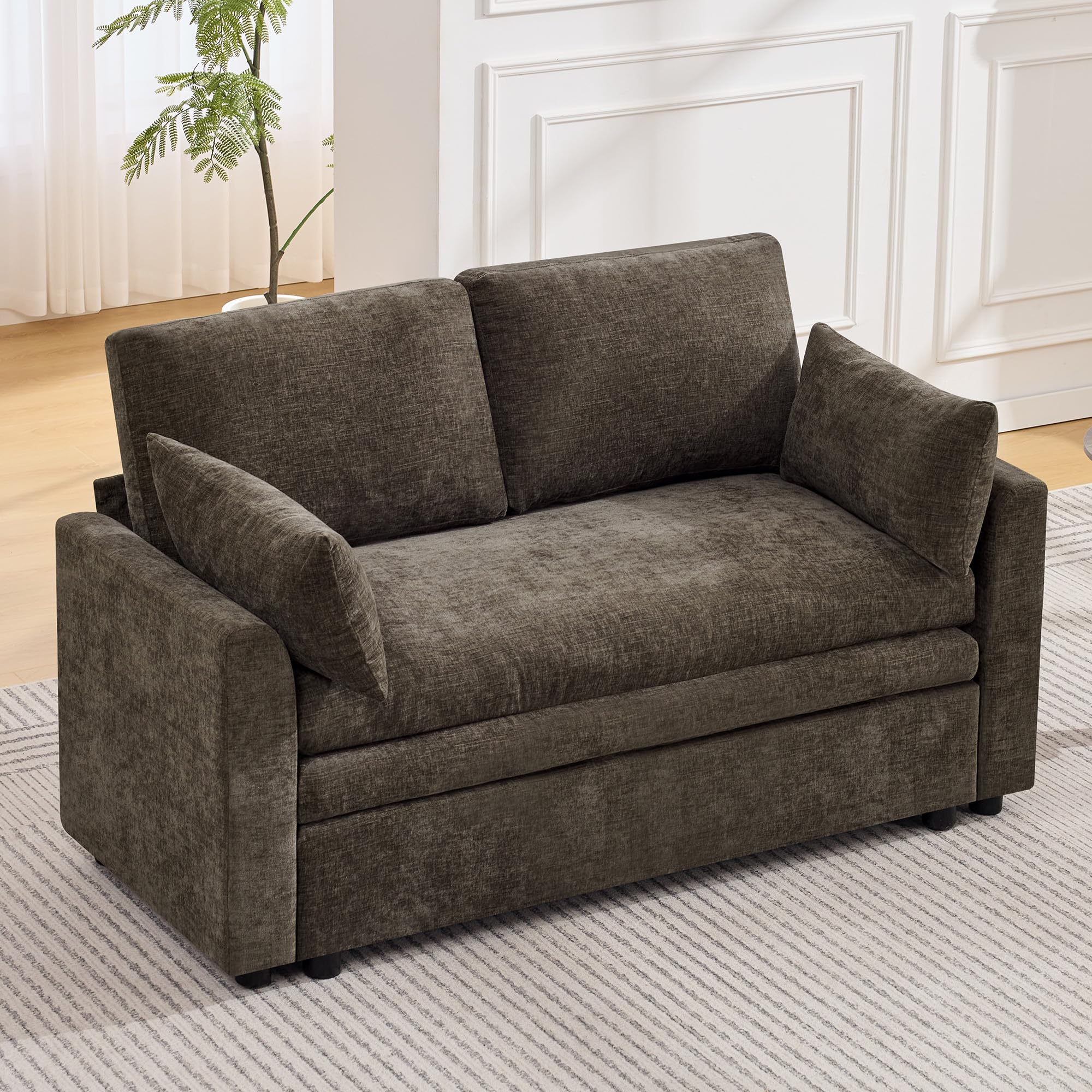 51" Sectional Loveseat Couches with Comfy Deep Dual-Layer Cushion, 2 Seater Couch, Modern Modular Love seat Sofa, Chenille Sofas for Living Room, Apartment, Brown