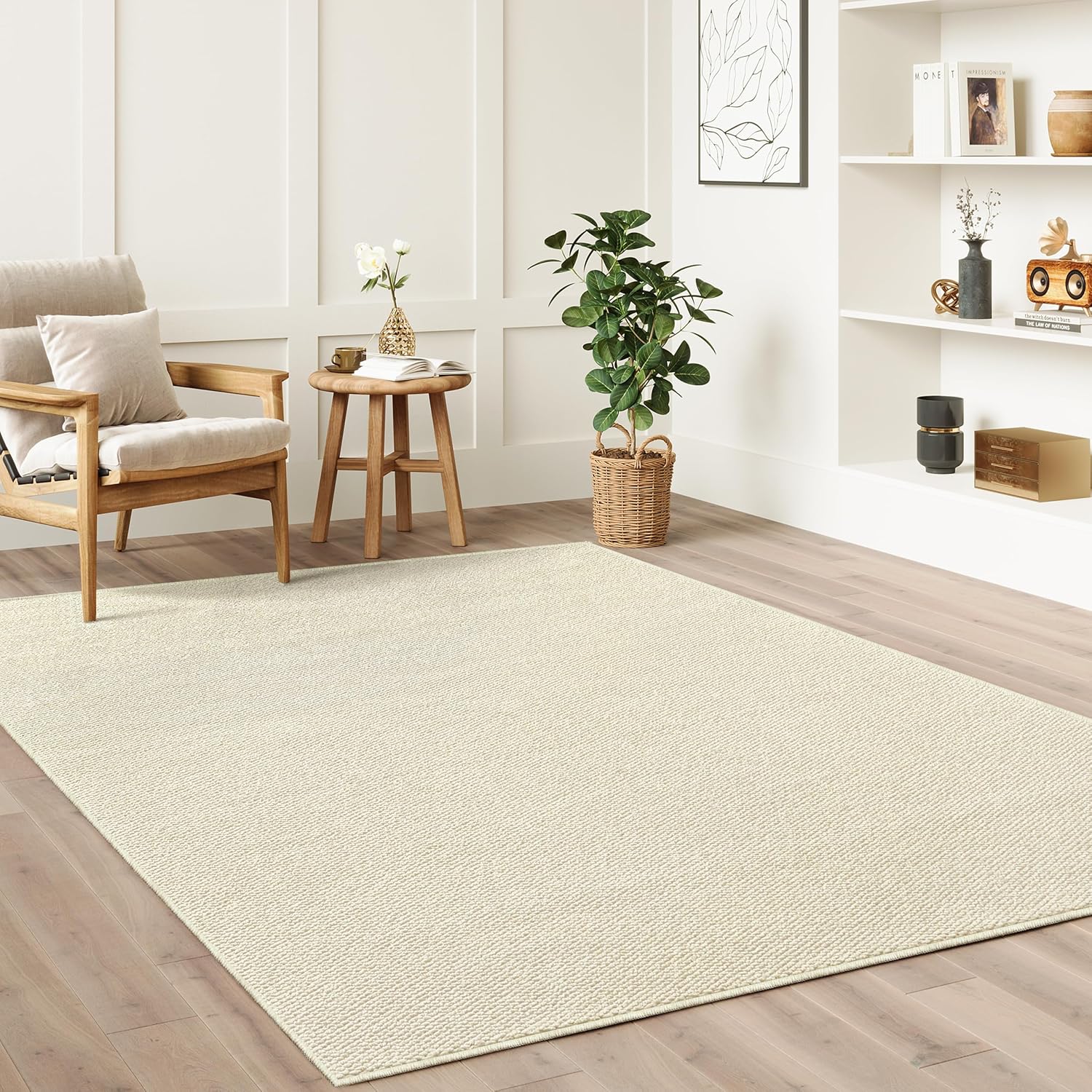 Faux Jute Non-Slip Area Rug, 2x3 Washable Pet-Friendly Floor Mat for Living Room, Bedroom, Entryway, Machine Woven Durable Scratch Resistant Carpet, Beige Beige 2' x 3' (Rectangular)