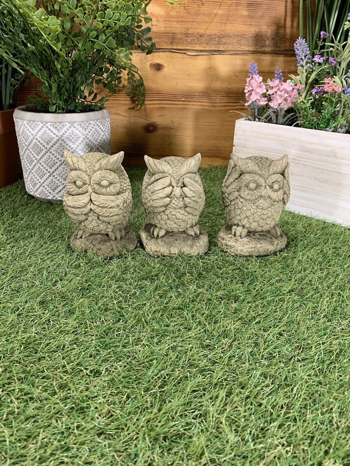 J And L Stone Ornaments Stone Garden See Hear Speak No Evil Owl Ornament