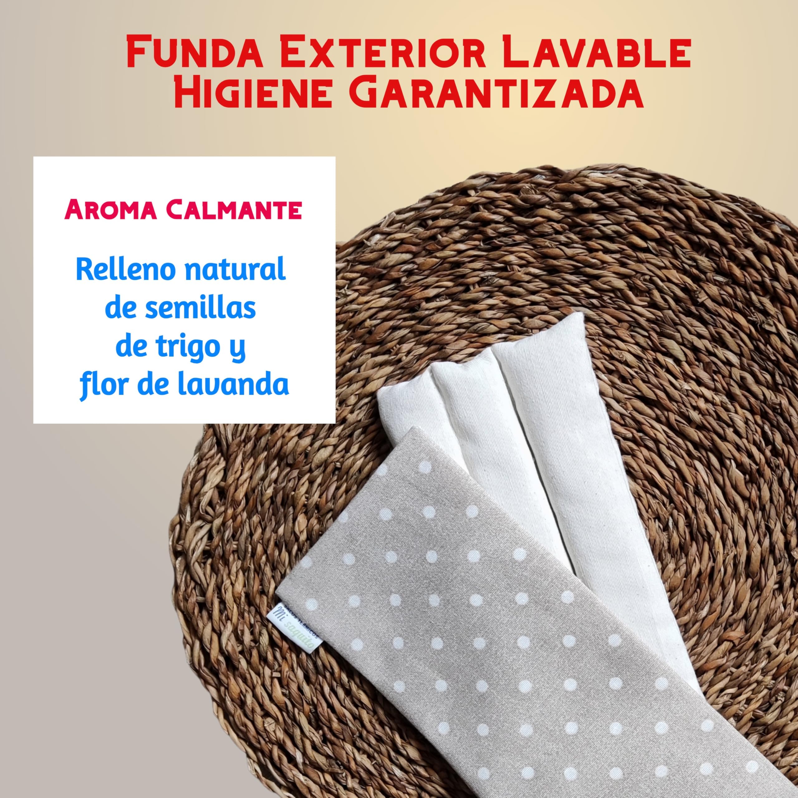 Saco de Semillas para Microondas 45x14 cm con Funda Lavable Extraíble–Saquito Térmico Cervical con Lavanda–Bolsa Térmica de Calor y Frío–Saco Térmico Cervical-Almohadilla Térmica Menstrual (LUNARES)