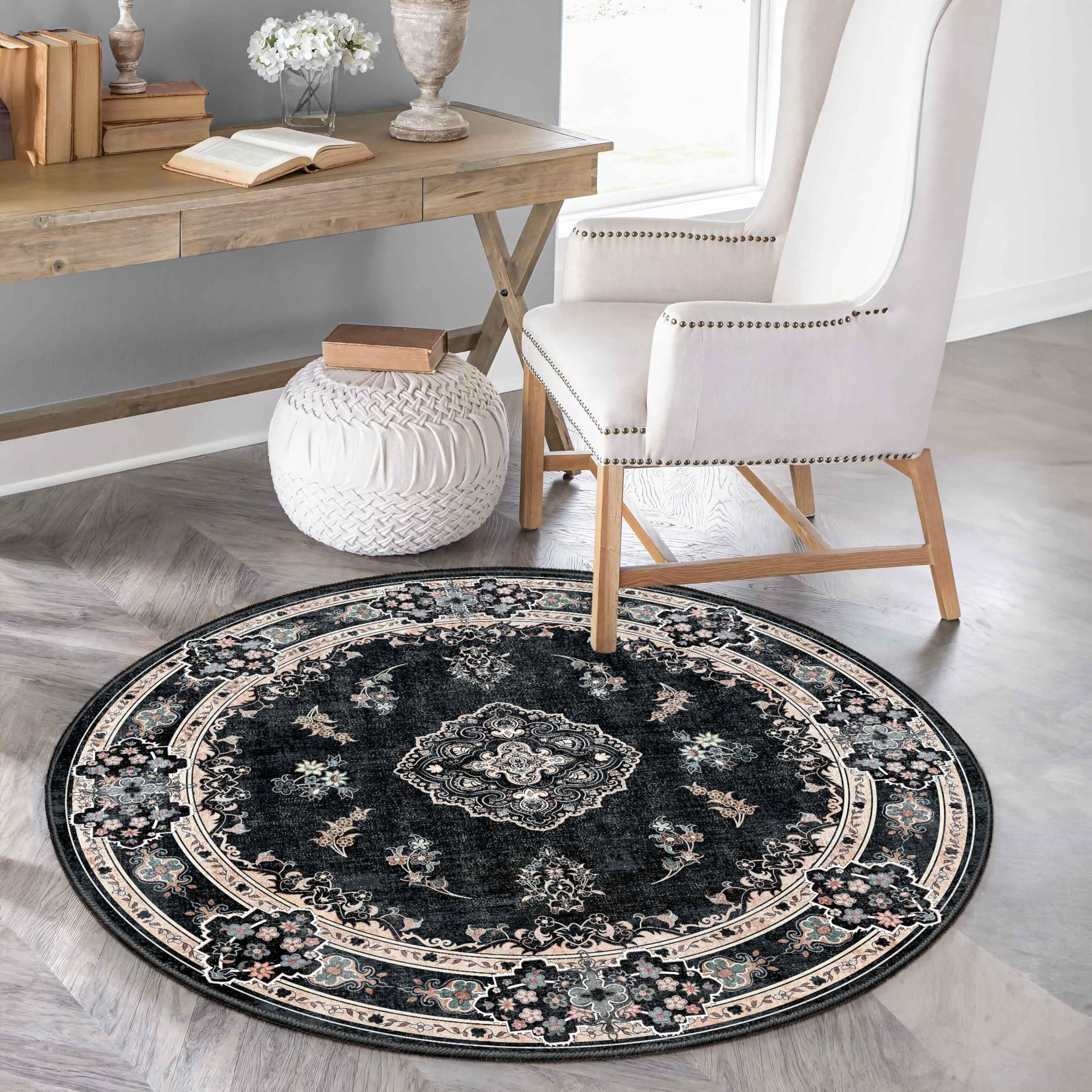 Amazon.com: MUJOO Black Round Rug 4ft,Circle Washable Area Rugs