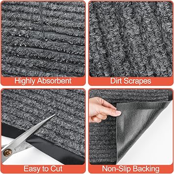 MYFAMIREA Commercial Floor Mat 3' x 5' Extra Large Front Door Industrial Rug Heavy Duty Brush Step Entrance Mat Weather Utility Rug with Non Slip Rubber Backing Low Profile for Entryway, Charcoal Grey