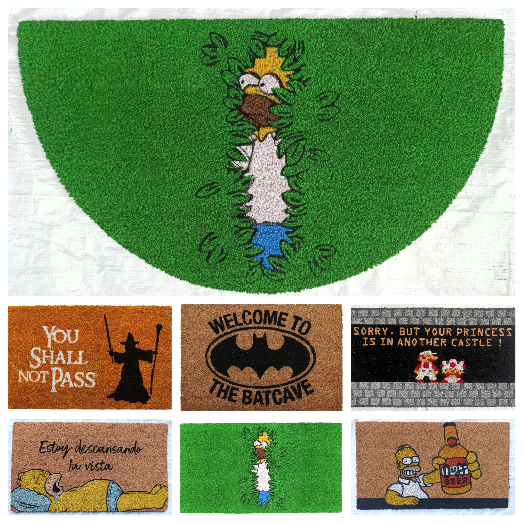 DONATELLA Felpudo Coco Dibujo con Base Antideslizante de PVC - Media Luna (40x70 cm), Homer Verde