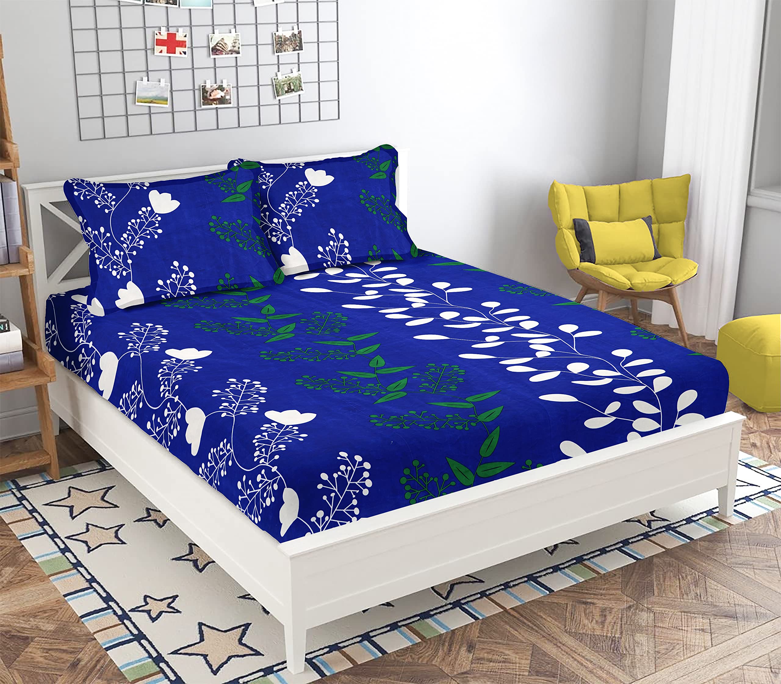 BSB HOME Royal Blue Glace Cotton Bed Sheet Set -7