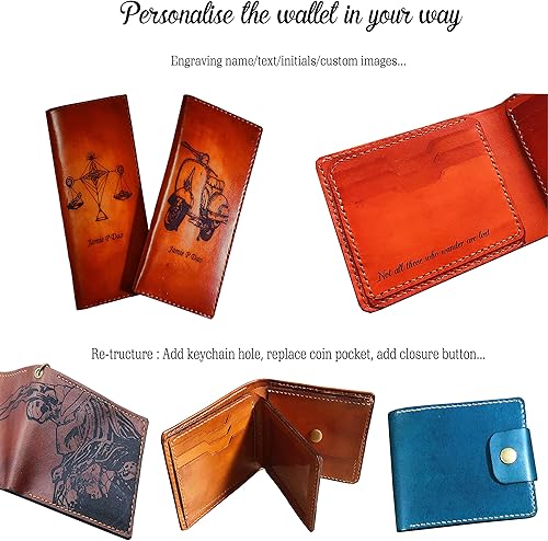 Miniatura 8 de Mayan Corner - Arte de dibujo animal zentangle floral, cartera hecha a mano de cuero de león, regalo personalizado para hombres leones