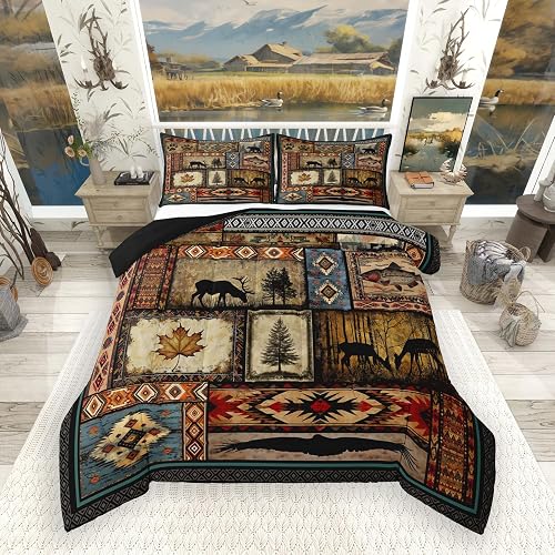 Feelyou Bear Rustic Cabin Comforter Set Queen Size Bedding Set