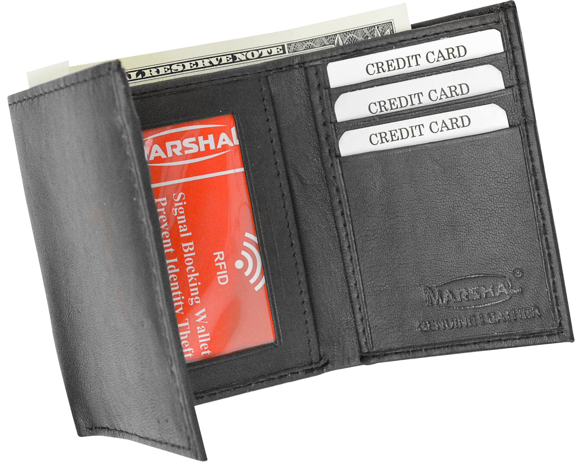 Marshal® Wallet RFID Blocking Men's Leather Slim Trifold Wallet (Black)