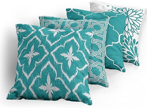 Miniatura 9 de Ambesonne Paquete de 4 fundas de cojín vintage, diseño monocromático, enrejado, cuadrícula, cuadrícula, cuadrícula, cuadrifolio y flores de dalia,