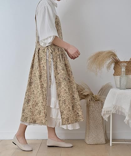Miniatura 7 de Delantal japonés de algodón y lino con espalda cruzada con bolsillos, vestido de moda para jardinería, pintura, limpieza, cocina