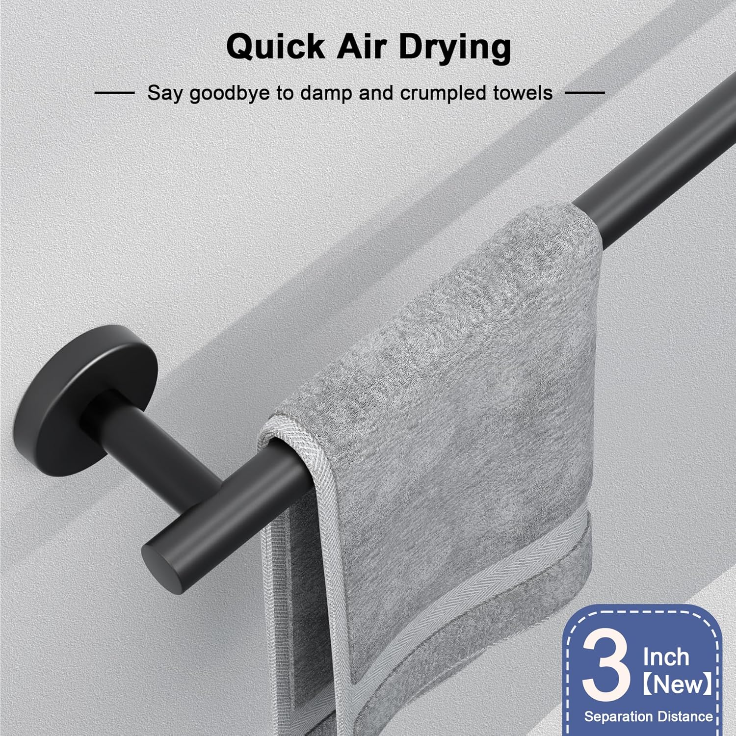 Matte Black Towel Bar, 18 Inch Towel Racks for Bathroom Wall Mounted, SUS304 Stainless Steel Bathroom Towel Holder, Total Length 20.4 Inch Towel Bars - Image 6