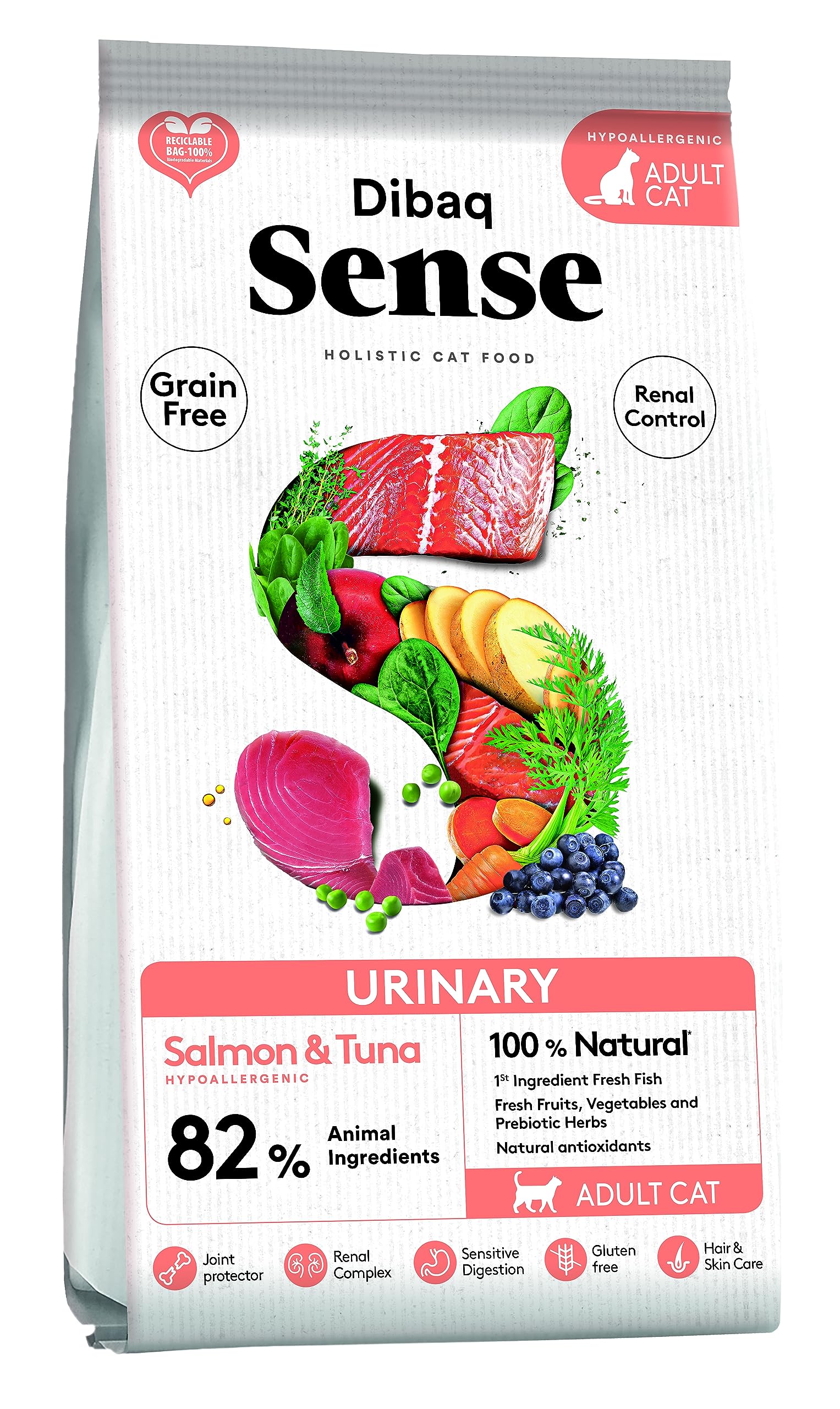 Dibaq Sense Cat Urinary: pienso de salmón con atún, 100% Natural y sin Cereales. Especial para prevención renal y Gatos esterilizados. 1,5 kg