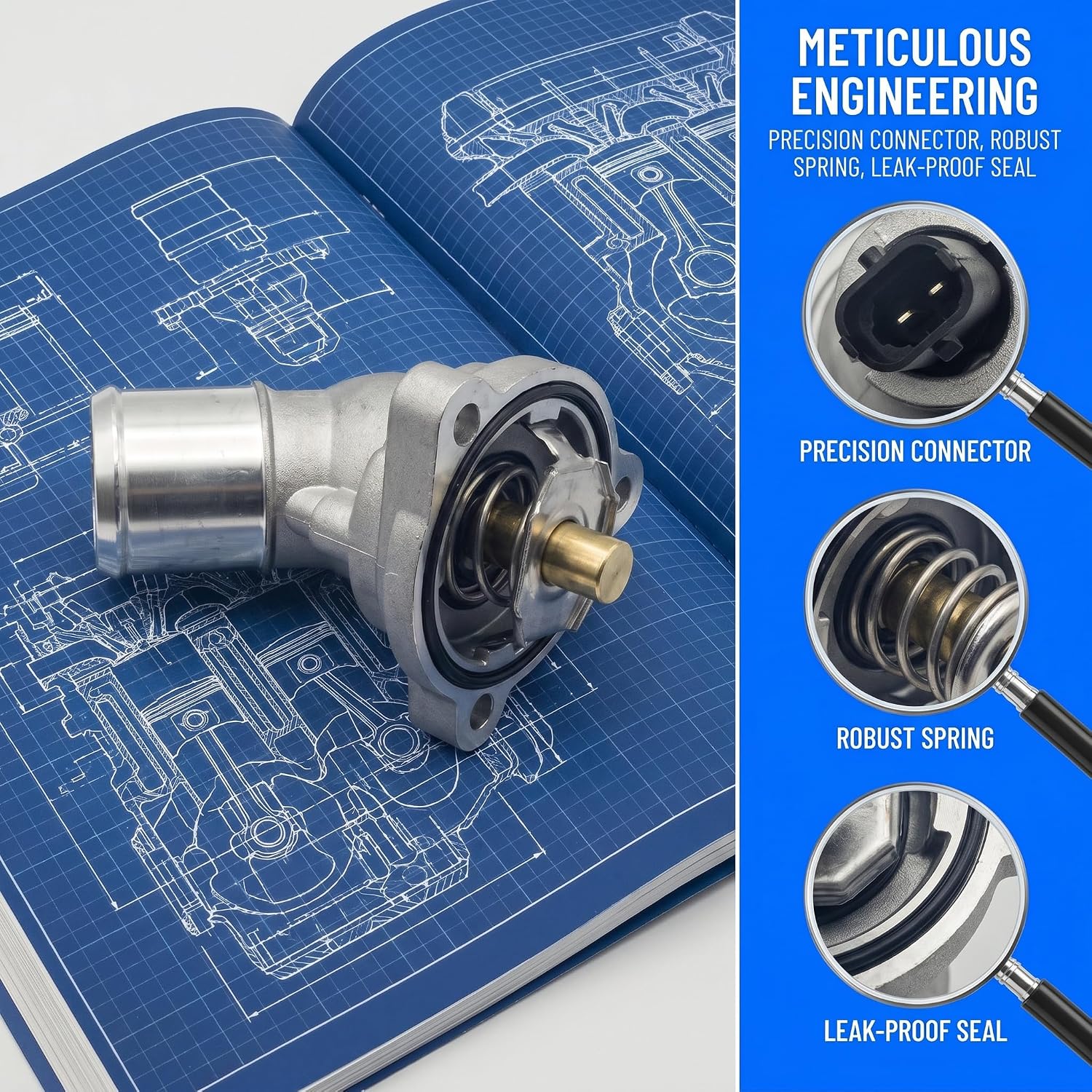 AMCC Engine Coolant Thermostat Housing Assembly Compatible with Chevy Spark 2013 2014 2015 1.2L Replace：96988257
