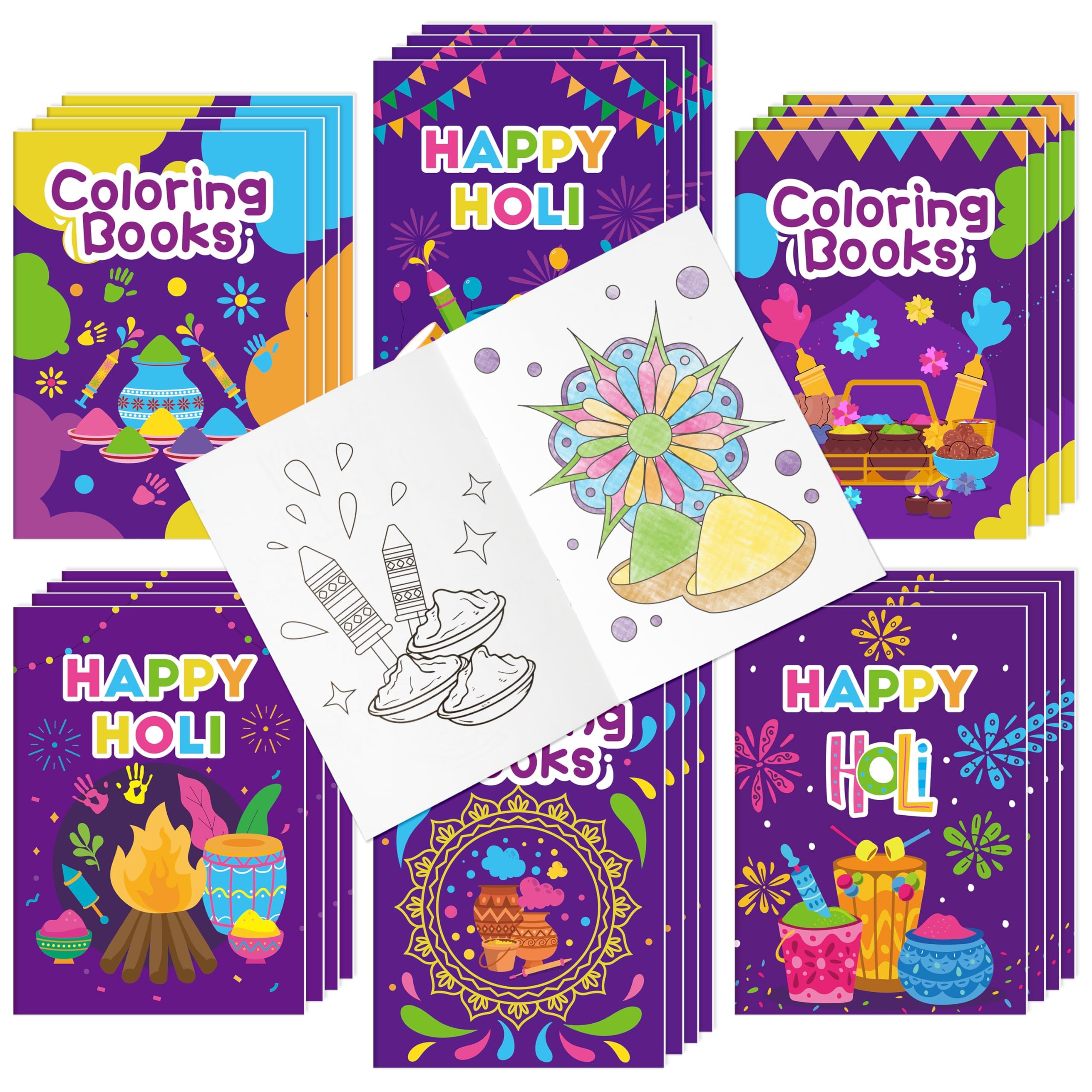 Bulk Holir Coloring Books, 24Pcs Happy Holi Mini Drawing Booklet for Kids