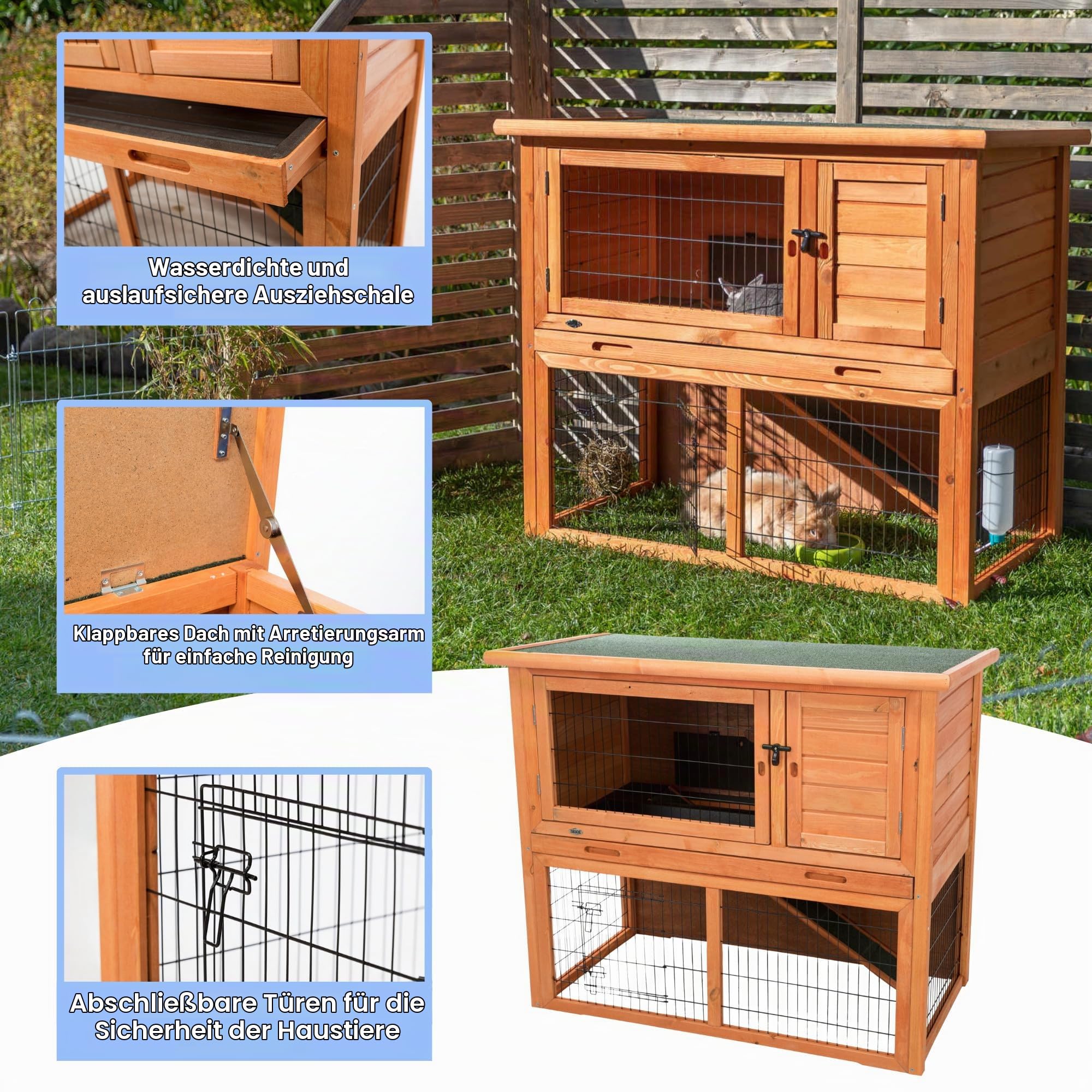 Trixie 62302 natura Kleintierstall mit Freilaufgehege, 116 × 97 × 63 cm, braun