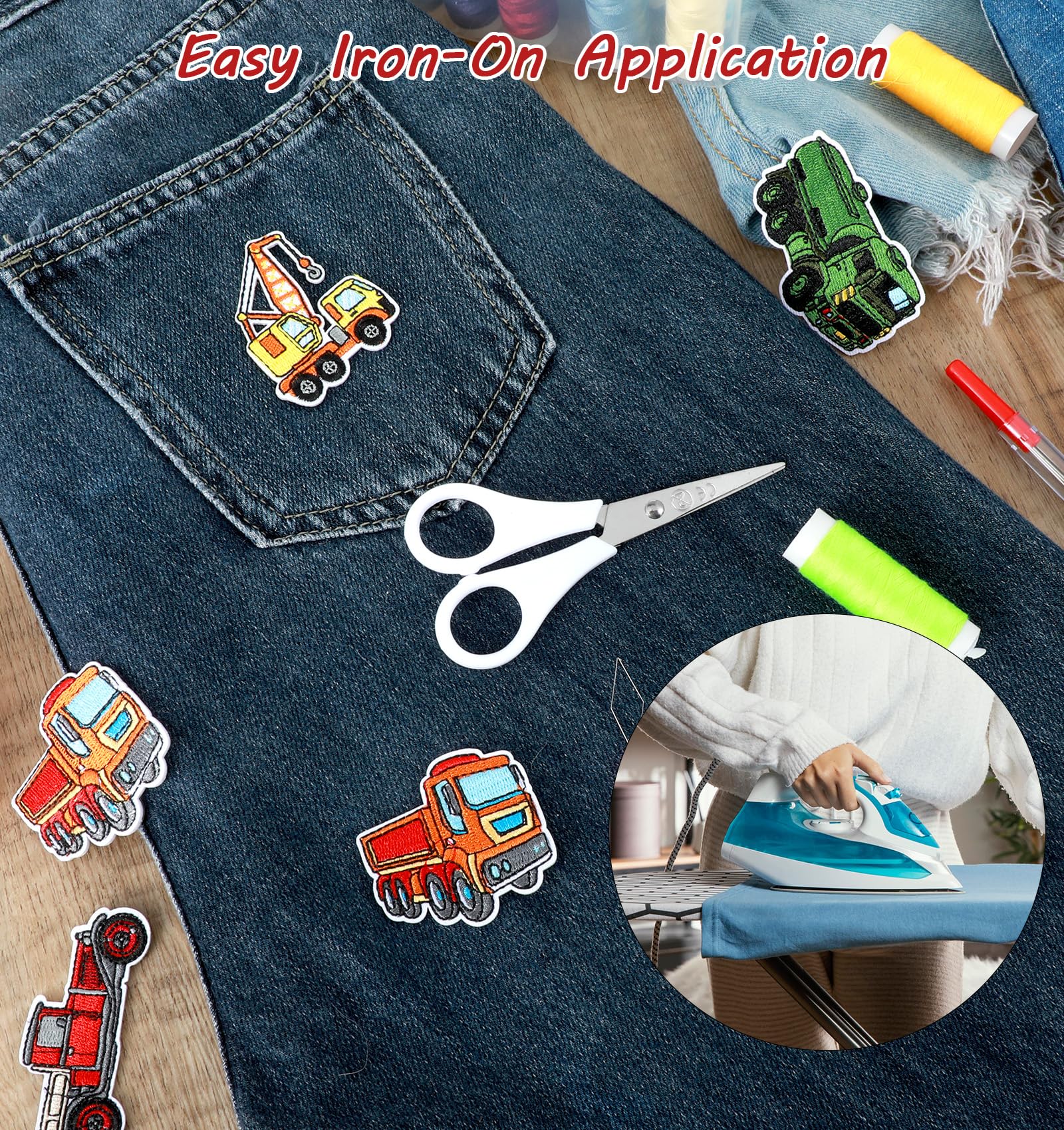 24 parches para planchar para niños, parches bordados para planchar para niños y niñas, chaquetas, mochilas, ropa, manualidades, artículos esenciales para el regreso a clases con tema de vehículos