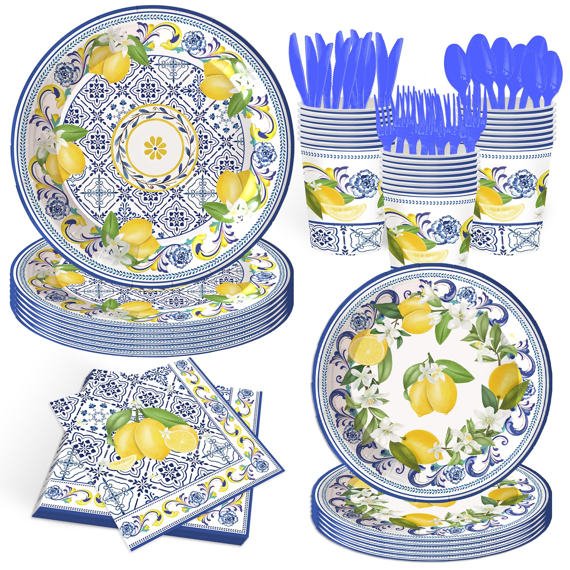 140-Piece Lemon Party Supplies - Capri Theme Plates Napkins Cutlery For 20 Guests