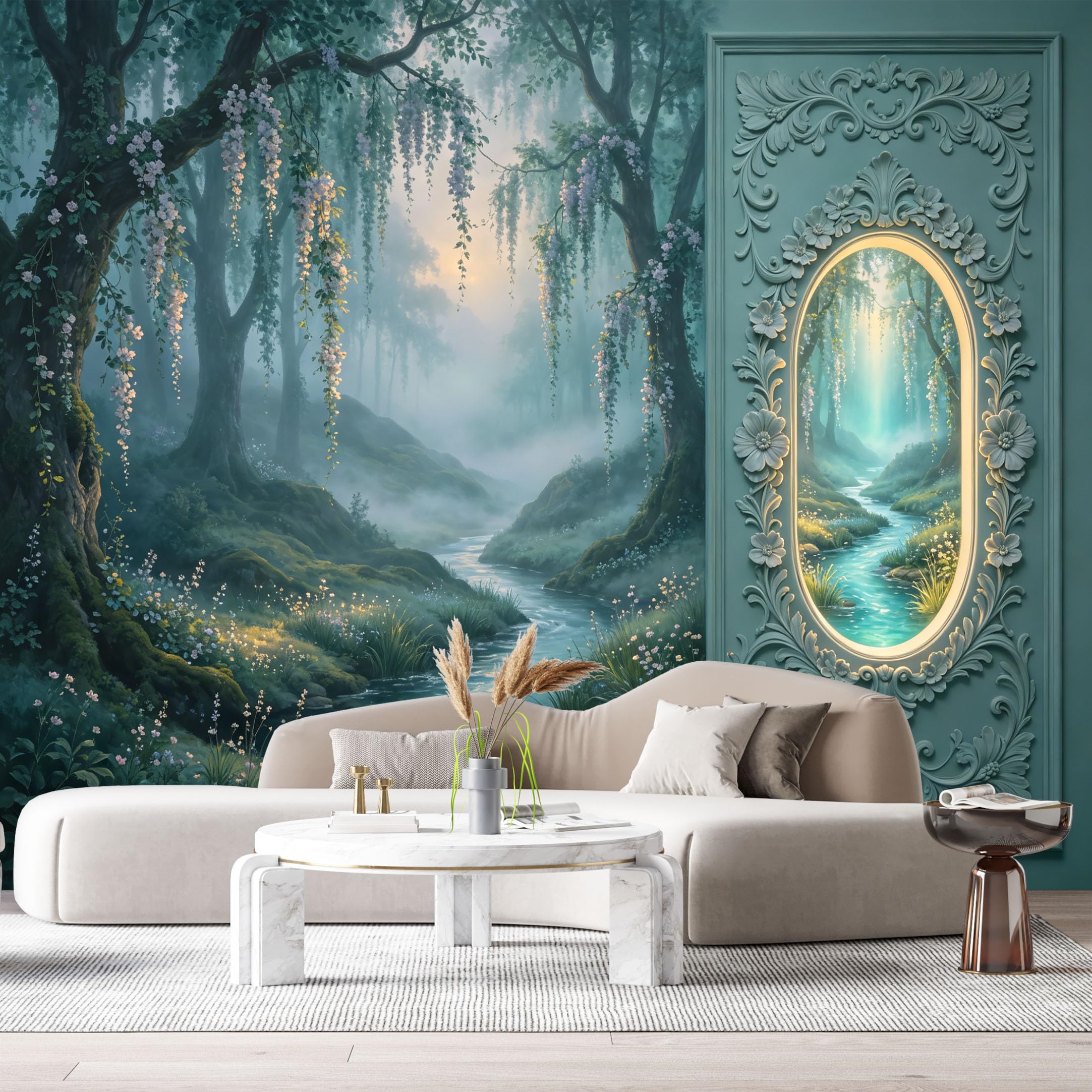 Custom Size Wall Murals Mystical Forest Landscape Watercolor 3D Trompe L'Oeil SelfAdhesiveWall Fabric Removable Wallpaper Wall Decor for Living Room Bedroom Bathroom