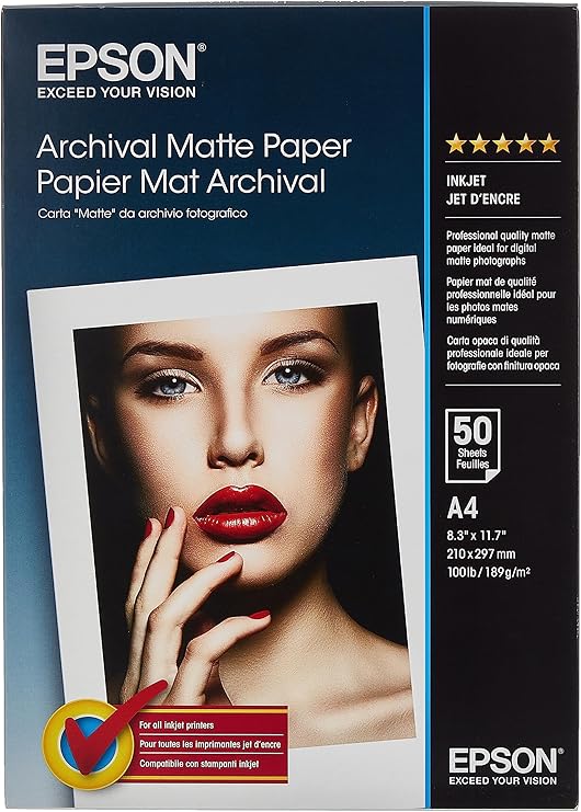 Epson C13S041342 Archival Matte Paper, A4, 210 x 297mm, 189 g/m2, 50