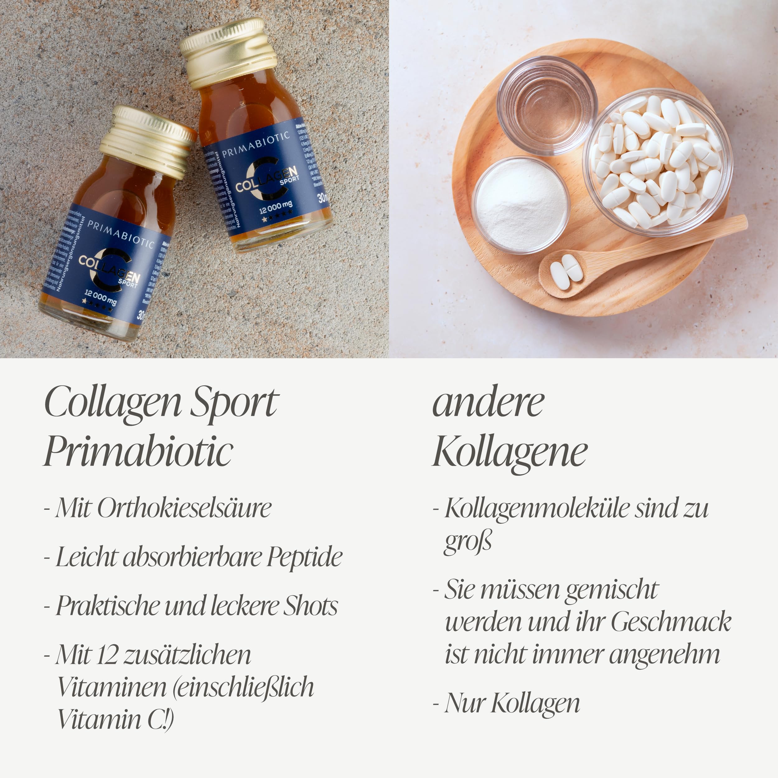 Primabiotic Collagen Sport - 30 Fläschchen - Kollagen-Shots zum Trinken - 12000 mg mit Orthokieselsäure - Für Aktive Menschen - Ananas-Geschmack - 45 kcal pro Portion - hoher Proteingehalt