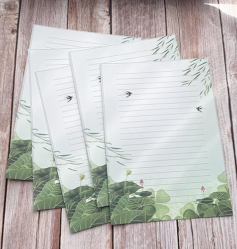 Miniatura 6 de Juego de 50 papeles de escritura rayados, papel de papelería para escribir cartas, papeles de impresora de 3.53 ozm, 5 estilos diferentes (11.7 x