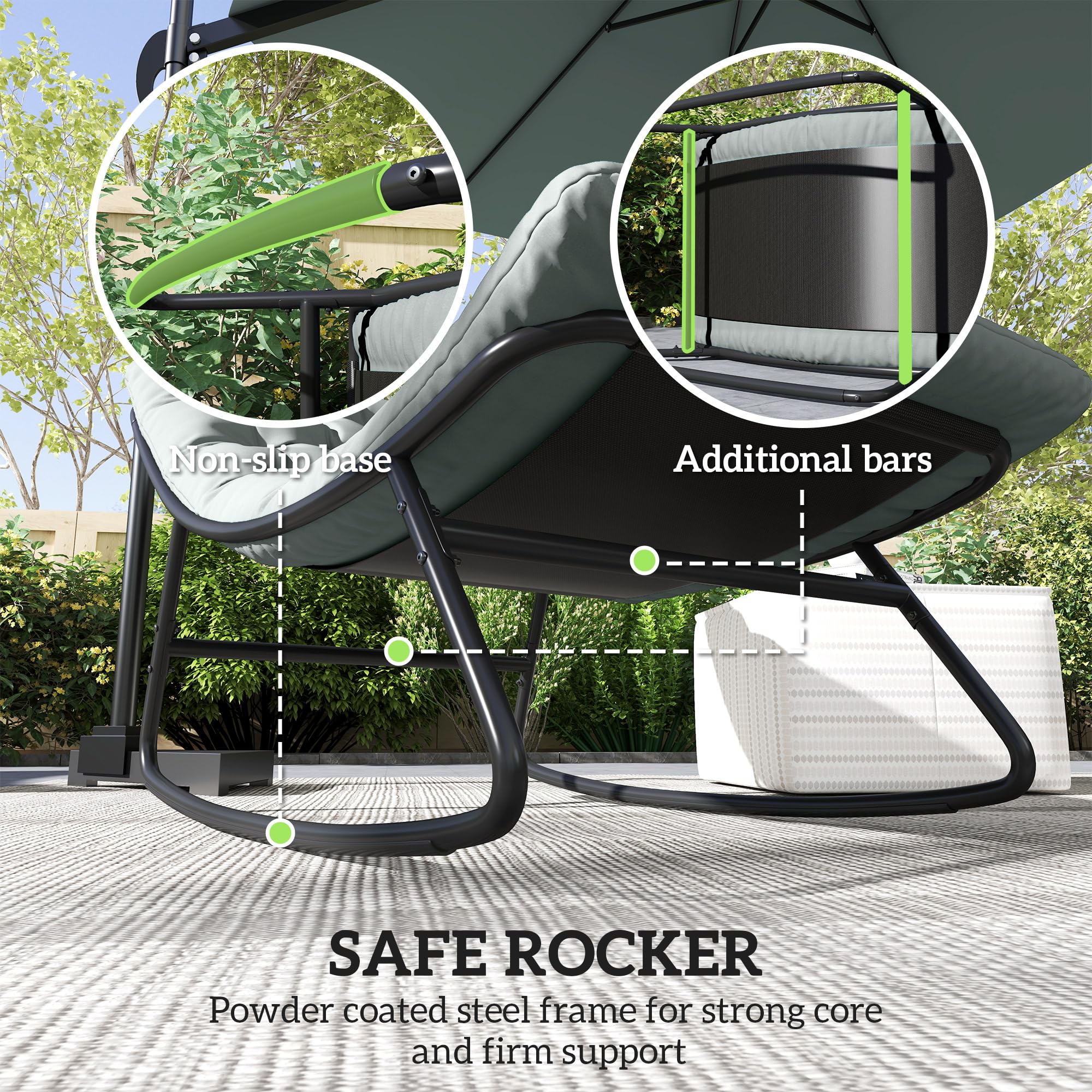 Outsunny 2er-Set Outdoor-Schaukelstühle, Schaukelstühle mit dicken Kissen, Sitz aus atmungsaktivem Textilene-Gewebe und Stahlrahmen, Schaukelstuhl für den Außenbereich, Garten, Terrasse, Patio,